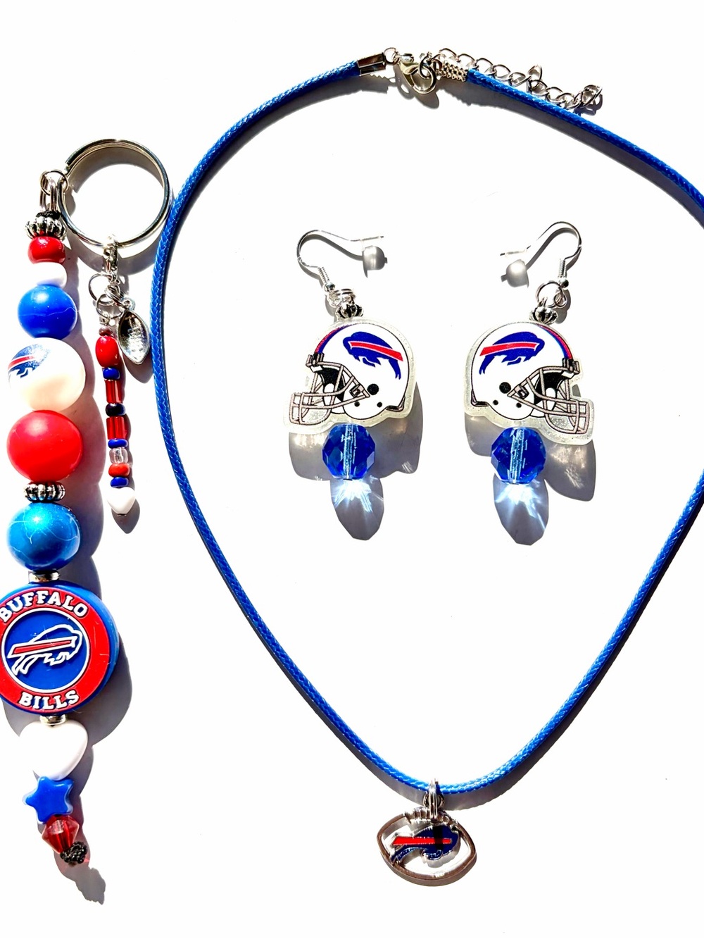 Handmade Buffalo Bills Jewelry: Earrings, Necklace & Keychain